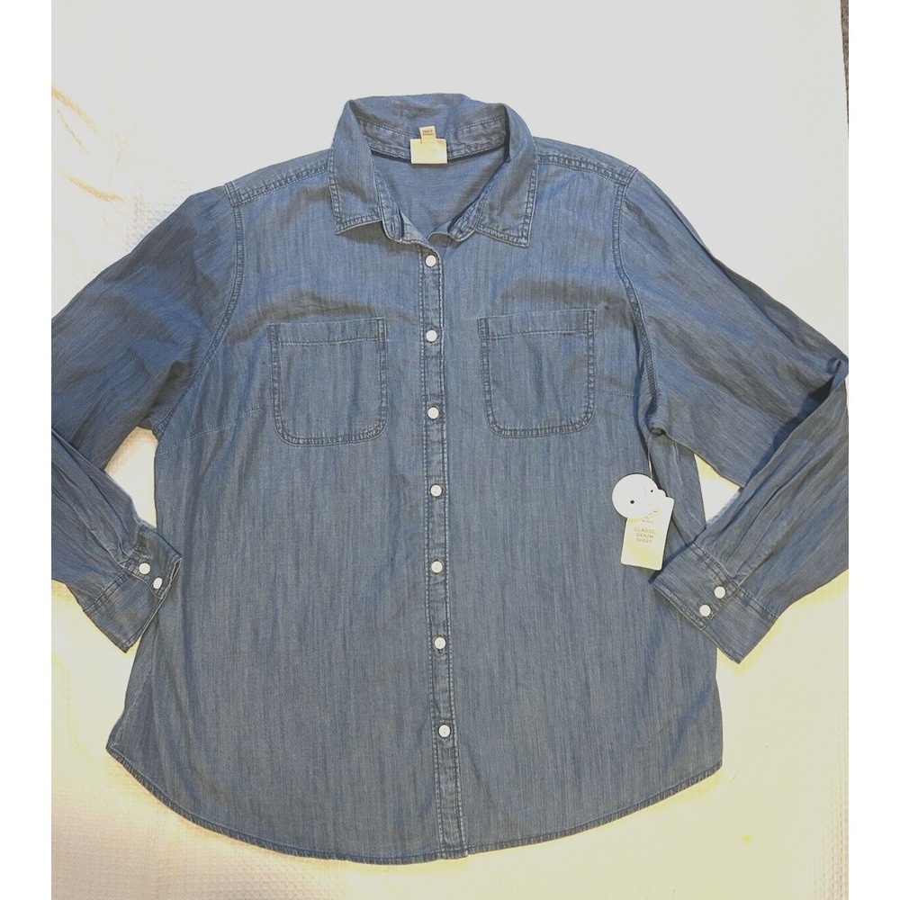 St John's Bay - NEW - Women's 2X Cotton Classic Denim Shirt - Blue Long Sleeved
